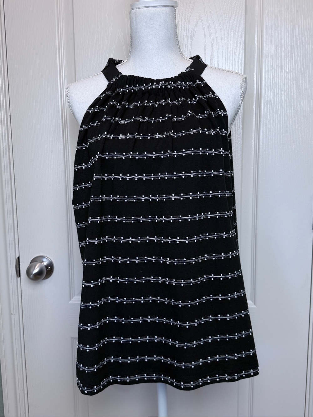NWT LOFT Black Halter Tank with White Dotted Stripe Detail Sz XL
